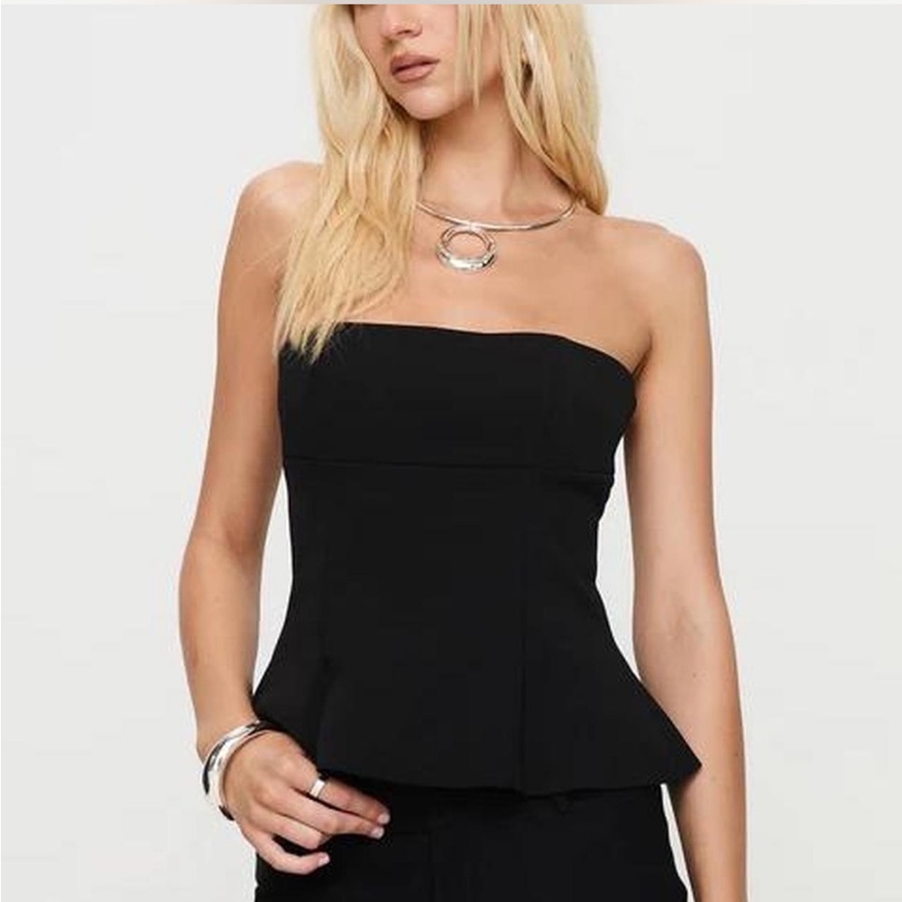 Princess Polly Black Strapless Peplum Top